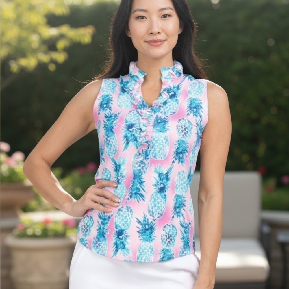 G Lifestyle Ruffled Sleeveless Pineapple Blouse